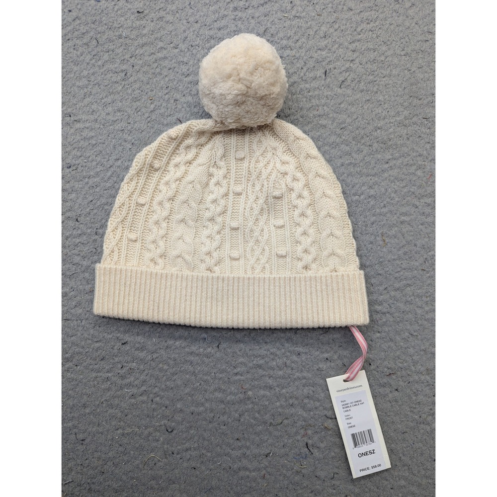 Vineyard Vines Bobble Cable Hat Frost White Wool Cashmere Beanie NWT 2A2681-107